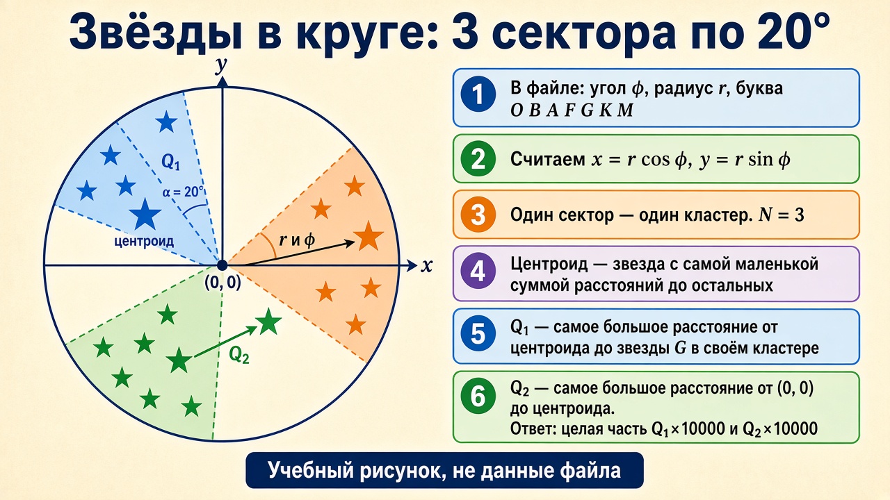 Учебная иллюстрация: три сектора по 20 градусов